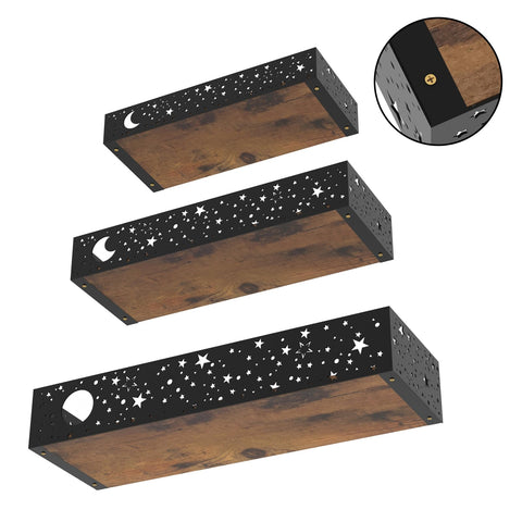 Serwrsw Moon and Stars shelf emphasizes sturdy wood panels and metal support