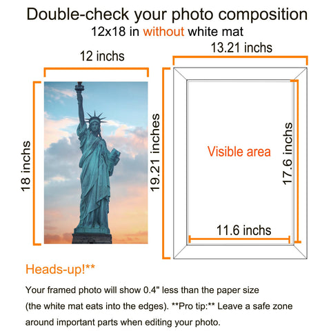 SESEAT no-mat 12x18 display shows photos as-is with clean edges