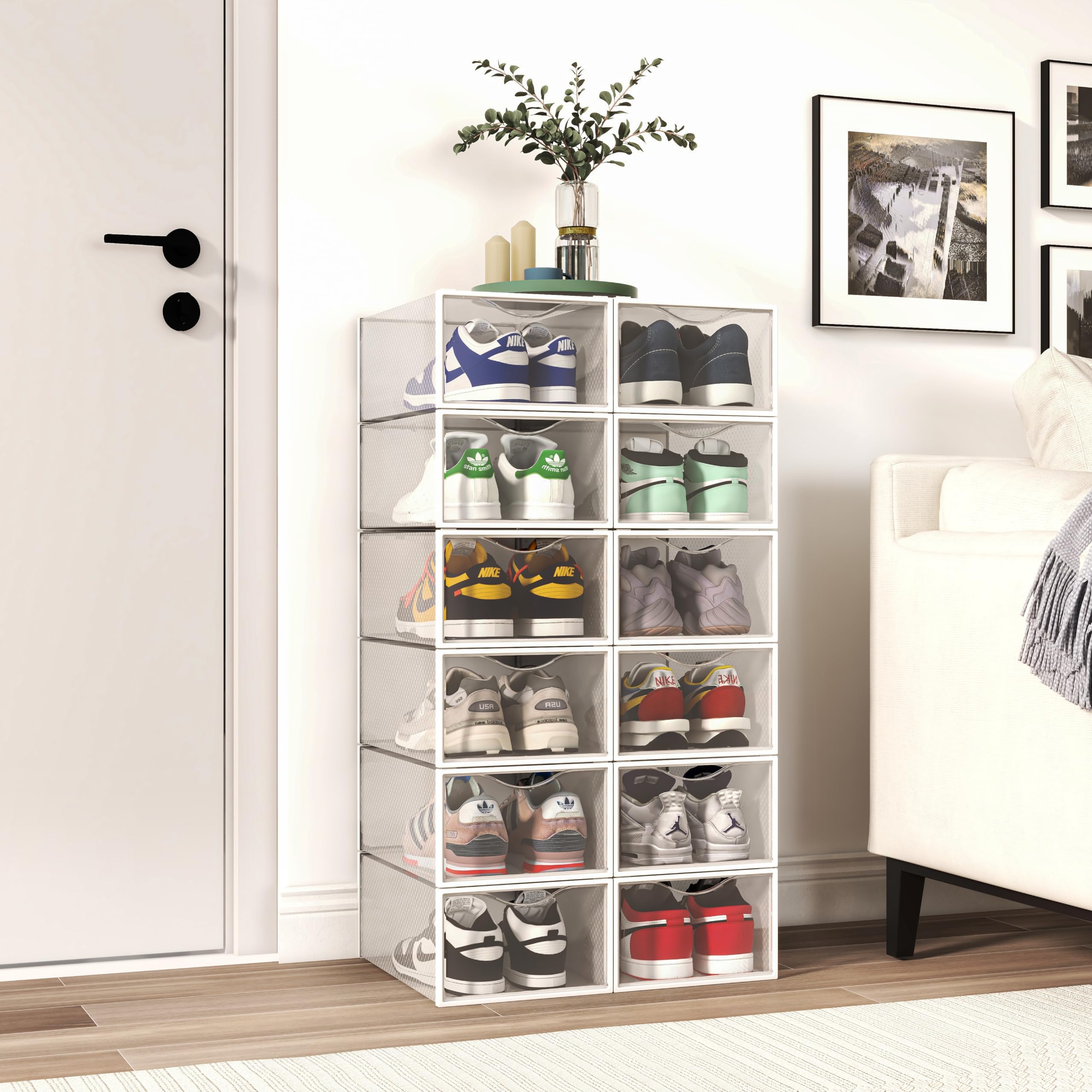 Seseno bin dimensions 13.4 by 9.5 by 5.7 inches for organized stacking.