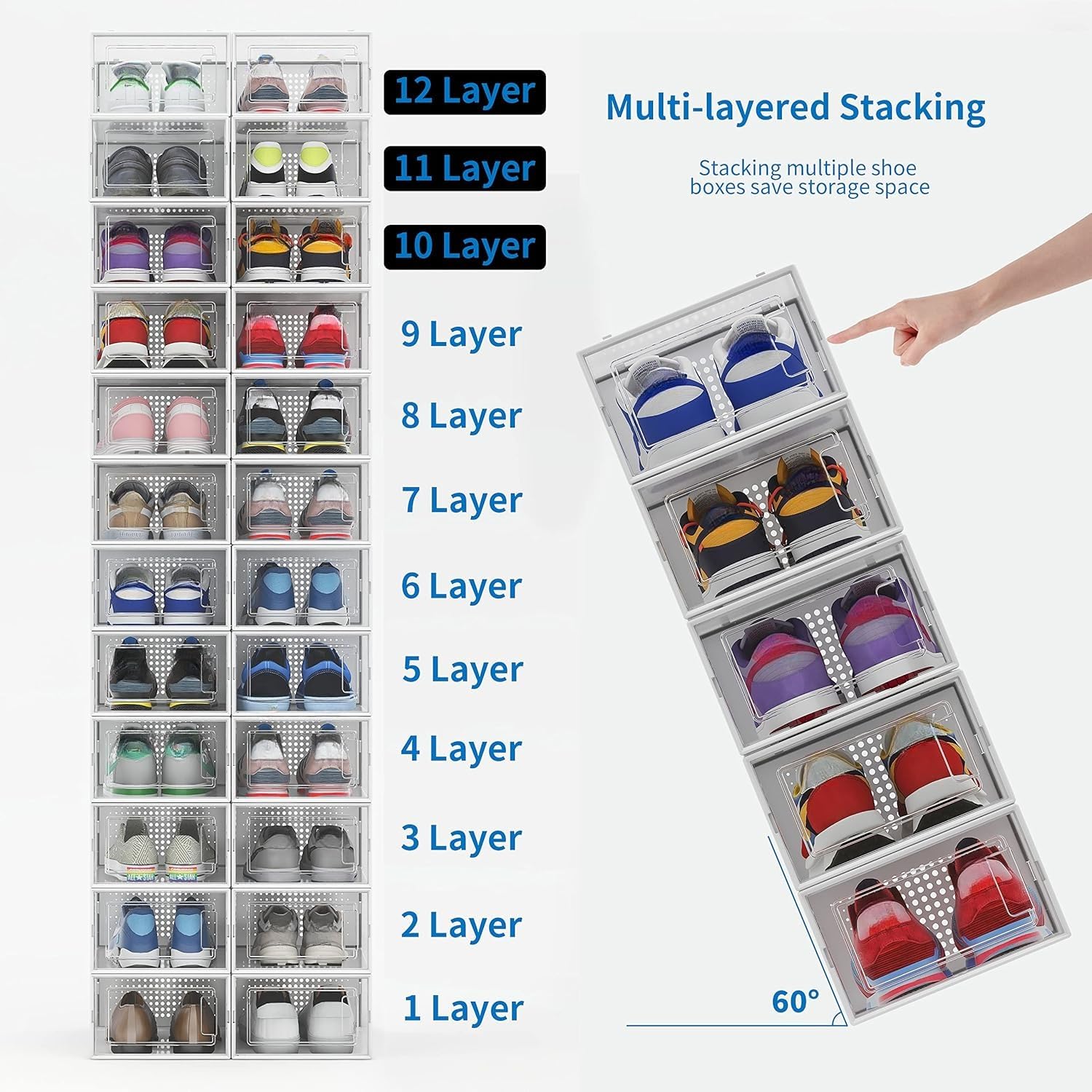Seseno foldable shoe storage case folds flat for compact storage.