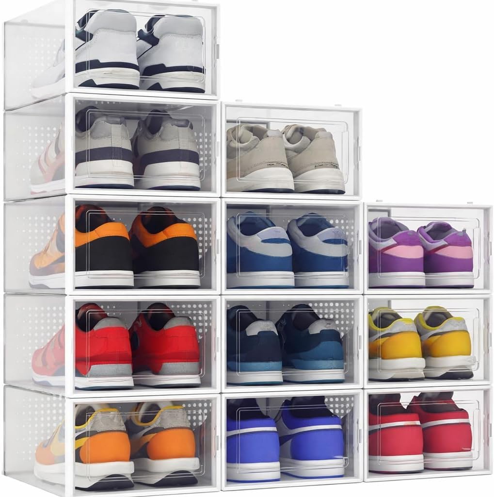 Seseno clear stackable shoe organizer for easy closet visibility.