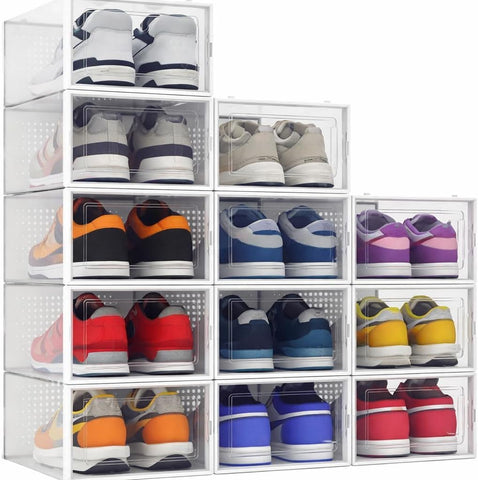 Seseno clear stackable shoe organizer for easy closet visibility.