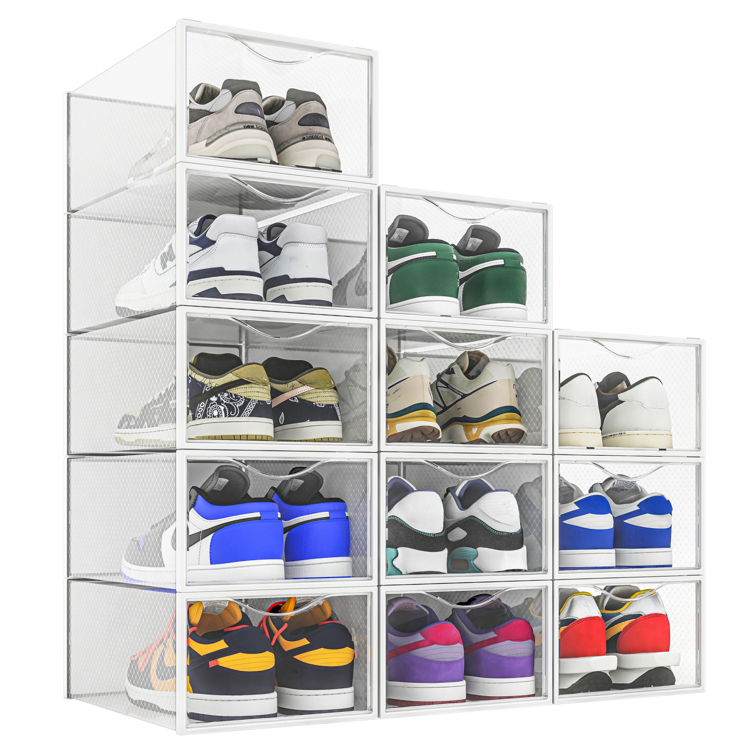 Seseno shoe storage bin with clear view window for quick contents recognition.