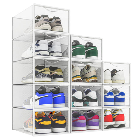 Seseno shoe storage bin with clear view window for quick contents recognition.