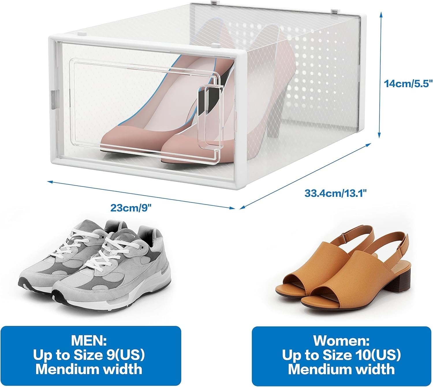 Seseno stackable shoe boxes maximize space and tidy shelves.