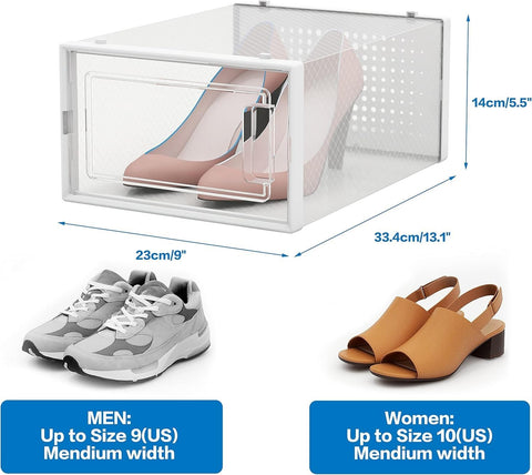 Seseno stackable shoe boxes maximize space and tidy shelves.