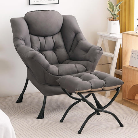 SESHINELL Lazy Chair with Ottoman for ergonomic comfort during reading sessions.