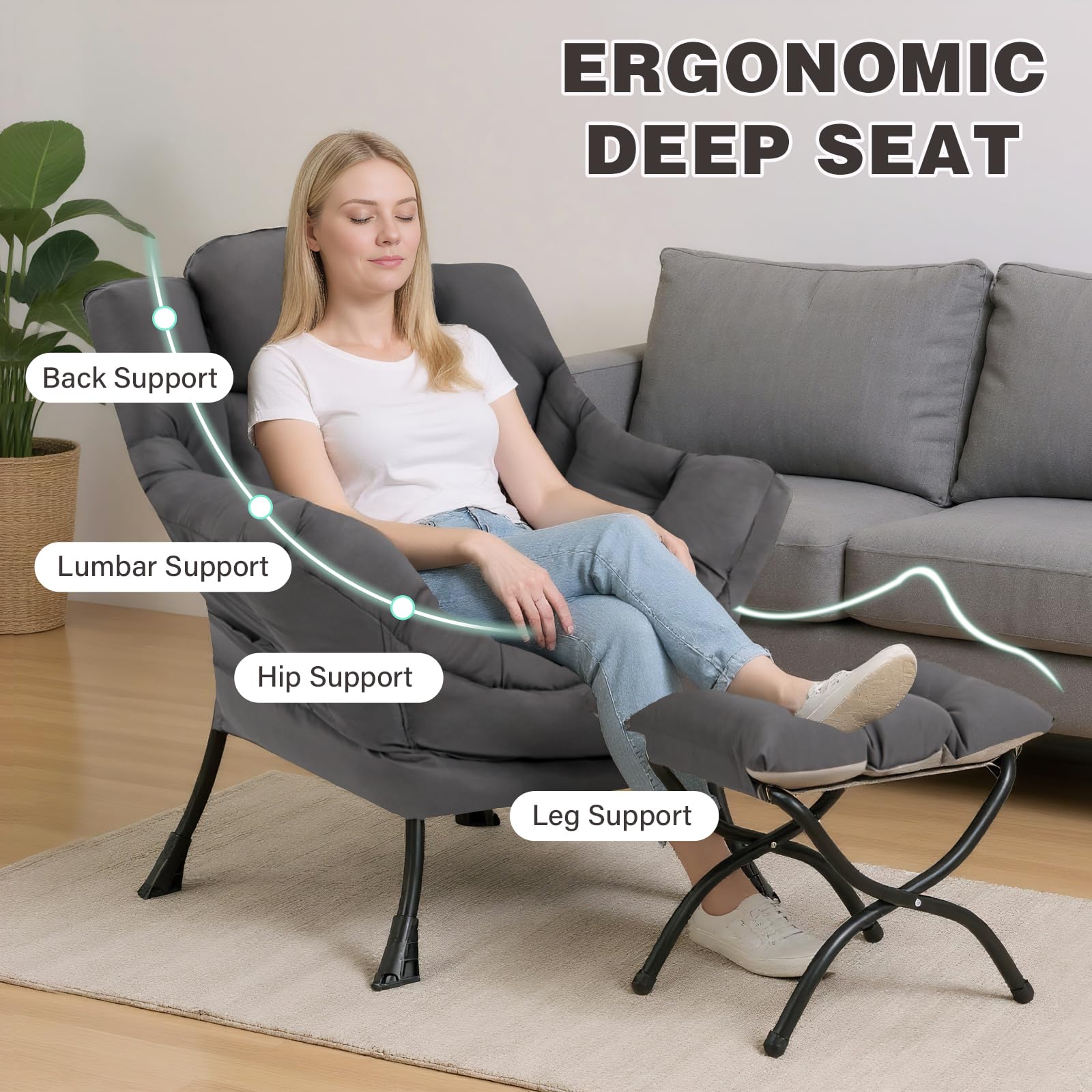SESHINELL Chair features sturdy metal frame for stable seating and lasting durability.