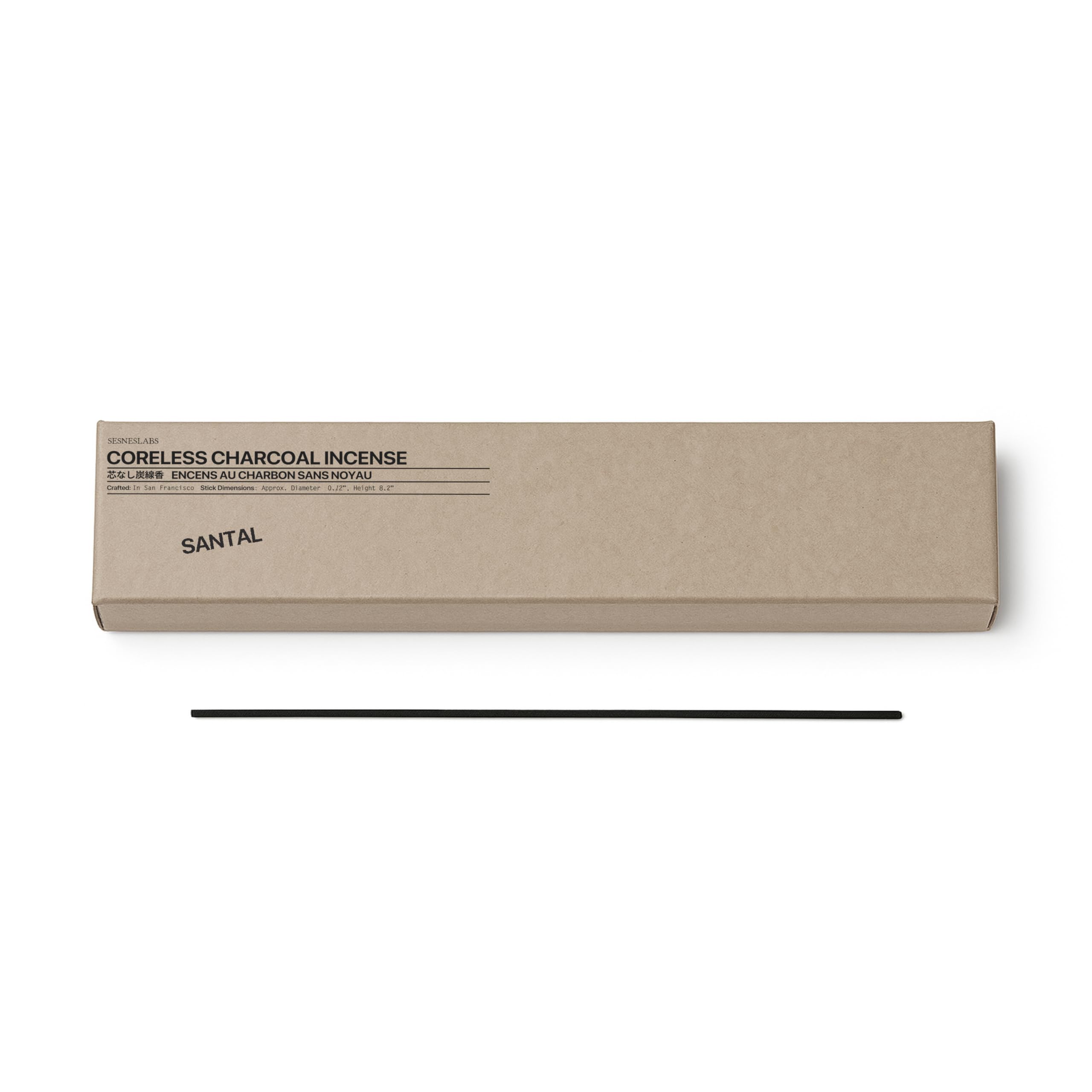 Sesneslabs Santal coreless incense packaging elevates home ambiance.