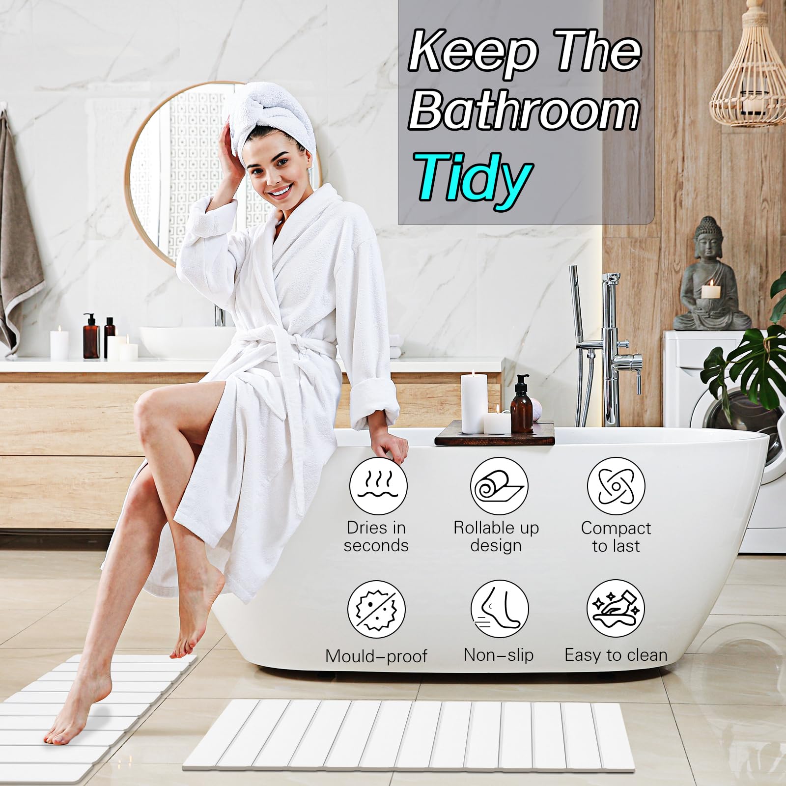 Setguopal absorbent diatomite bath mat delivers rapid moisture relief after showers.