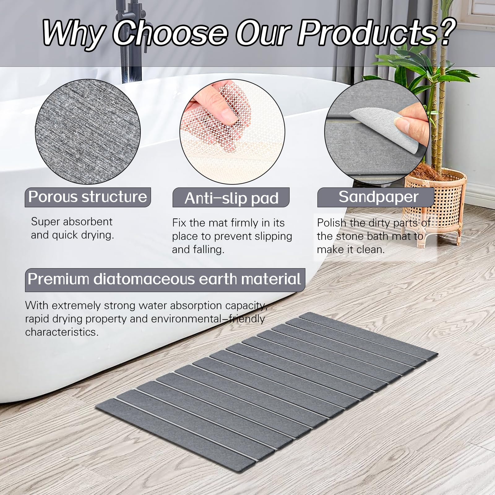 Setguopal anti-slip mesh pad keeps the mat in place on smooth floors.
