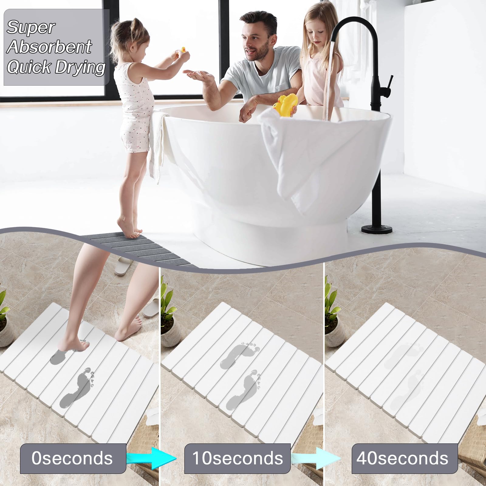 Setguopal bath mat on tub edge demonstrates reliable edge grip and stability.