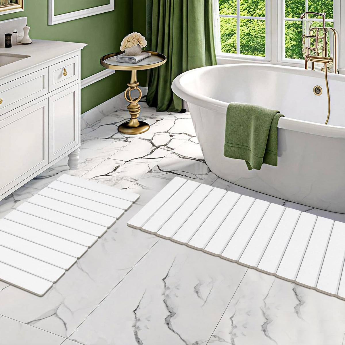 Setguopal foldable stone bath mat in white, quick-drying and floor-protecting for bathrooms.