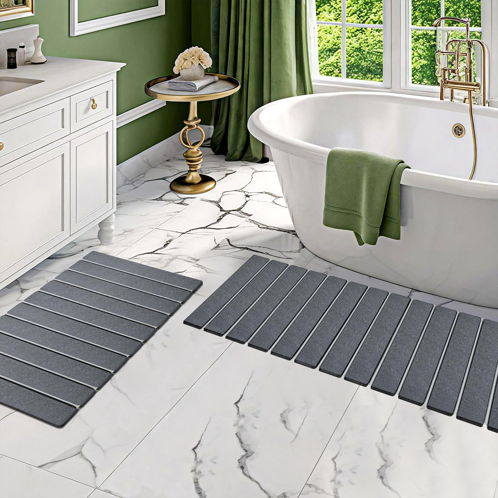 Setguopal foldable stone bath mat with quick absorption for bathroom floors.