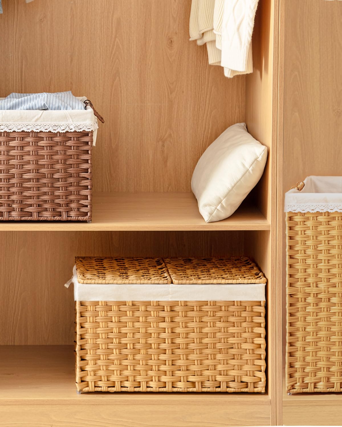 SETVSON 22x13x13.8 inch basket keeps clutter concealed in bedrooms or living rooms.
