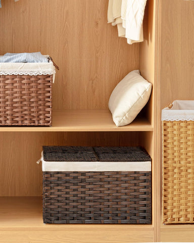 SETVSON easy assembly wicker basket enhances bedroom or laundry room organization.