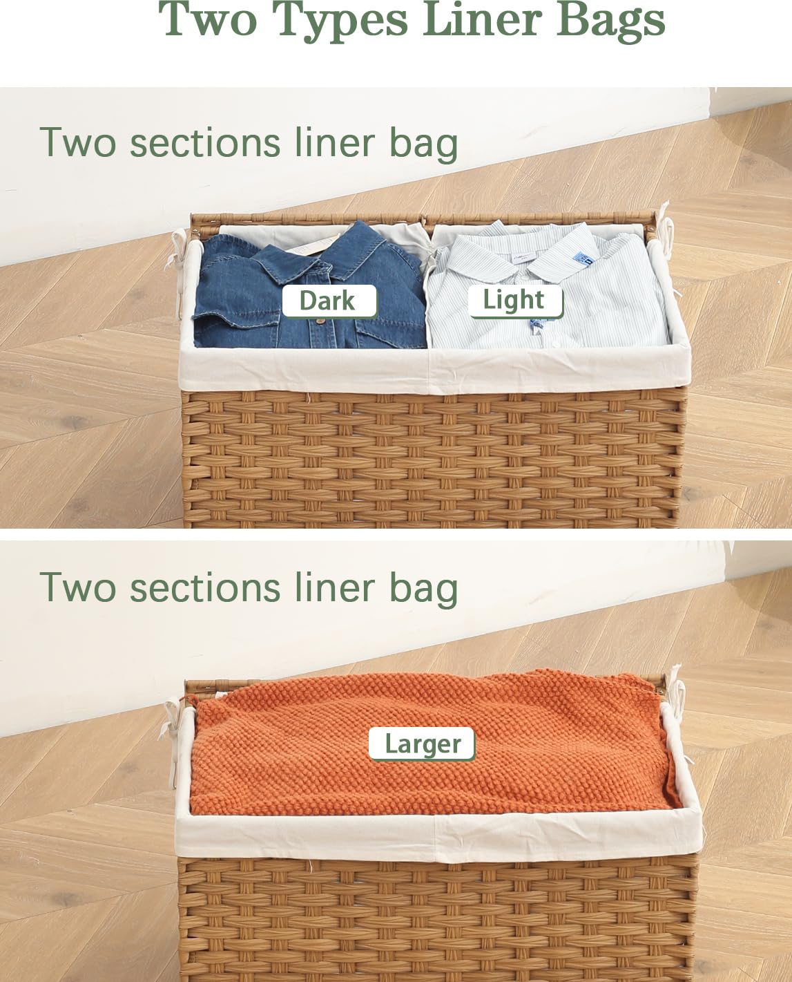 SETVSON sturdy handles enable easy transport of the wicker basket.