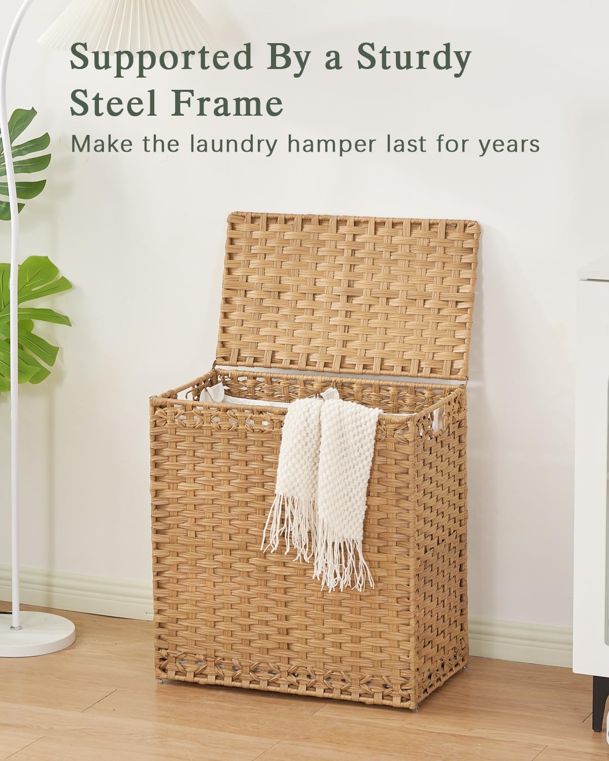 SETVSON collapsible woven hamper stores neatly when not in use.