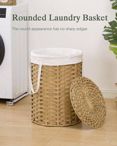 SETVSON round wicker laundry hamper side view highlighting sturdy frame