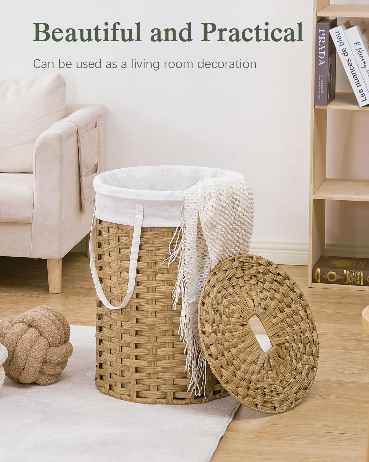 SETVSON handles on round wicker hamper for easy moving
