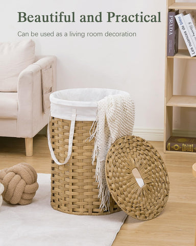 SETVSON handles on round wicker hamper for easy moving