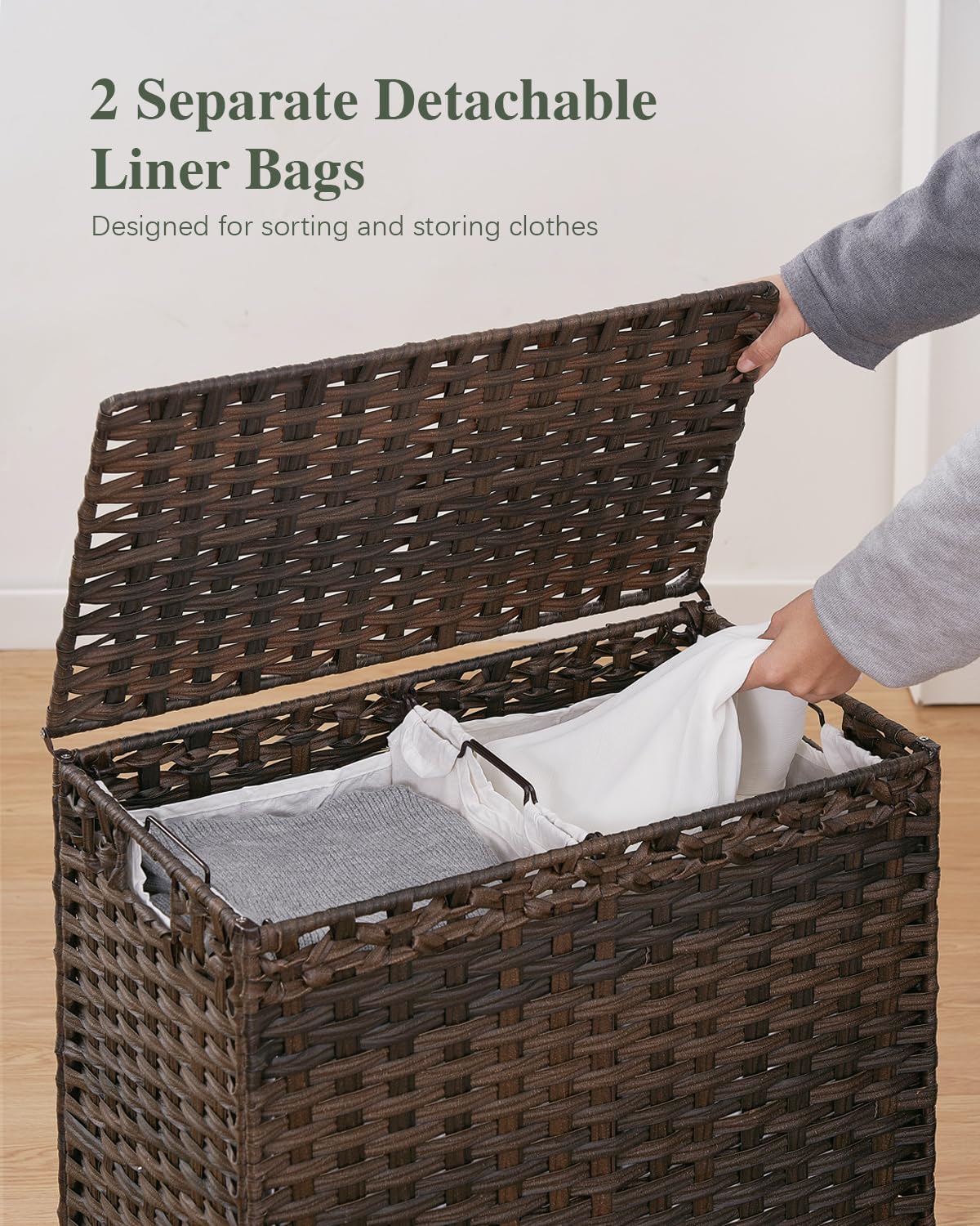 SETVSON raised metal feet lift the hamper and protect floors