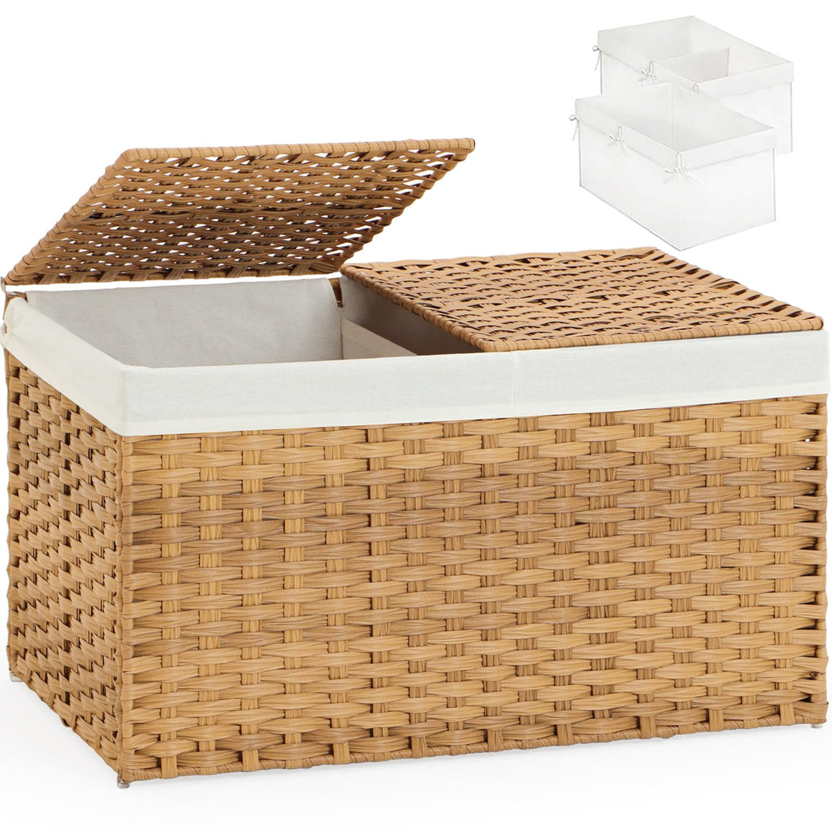 SETVSON storage basket with lid open, easy access to blankets.
