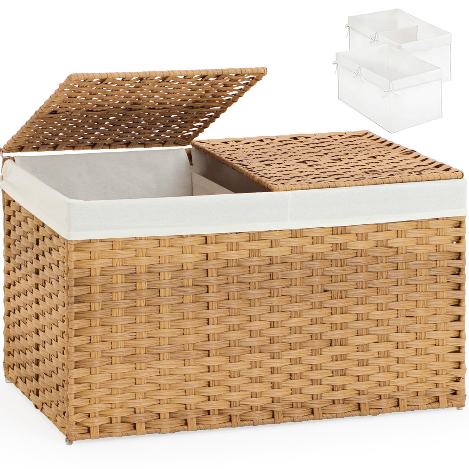 SETVSON storage basket with lid closed showcases durable woven rattan.