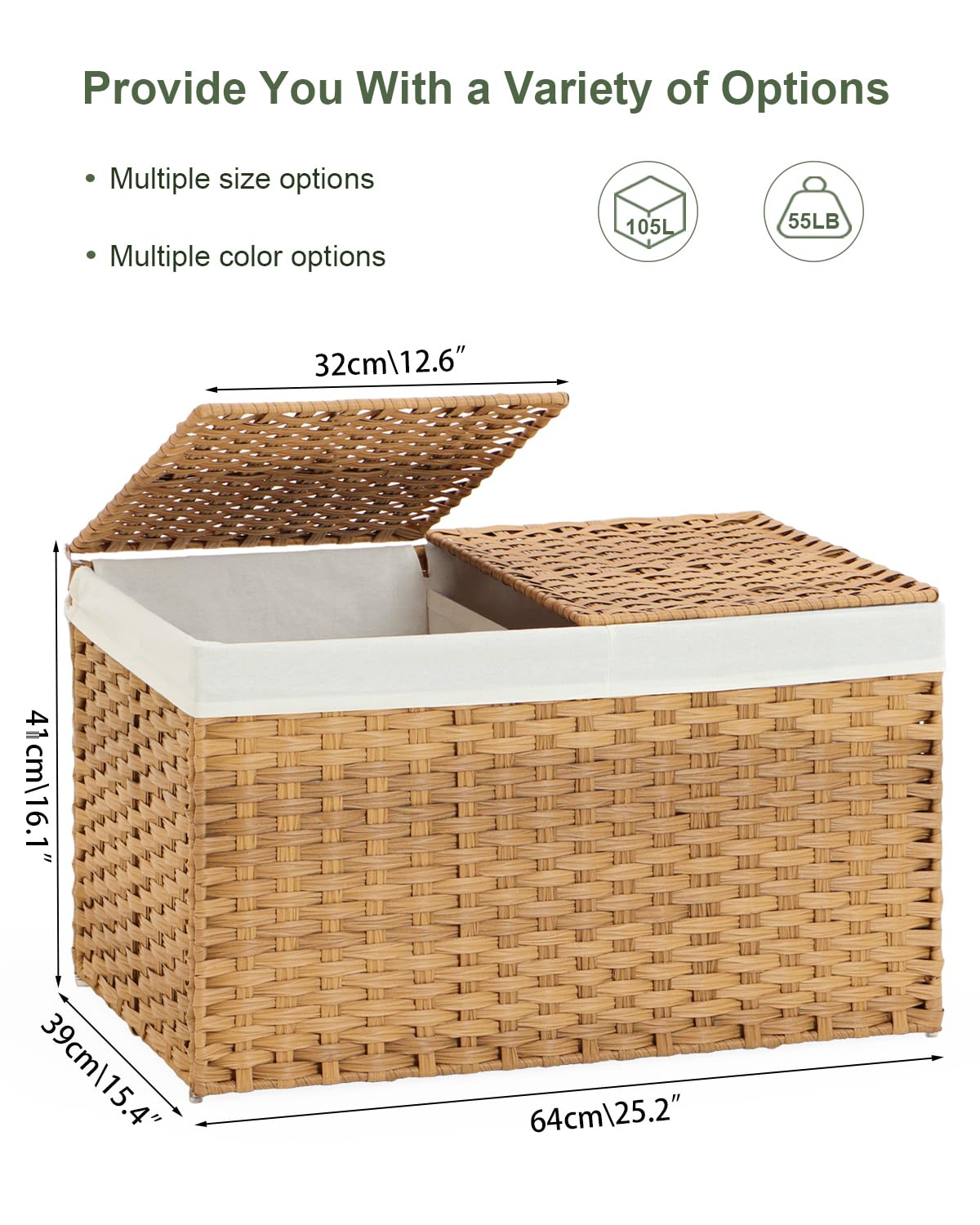 SETVSON wicker basket with two removable liners for versatility inside.