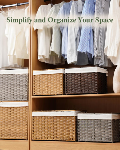 SETVSON wicker basket with removable linings keeps items organized.