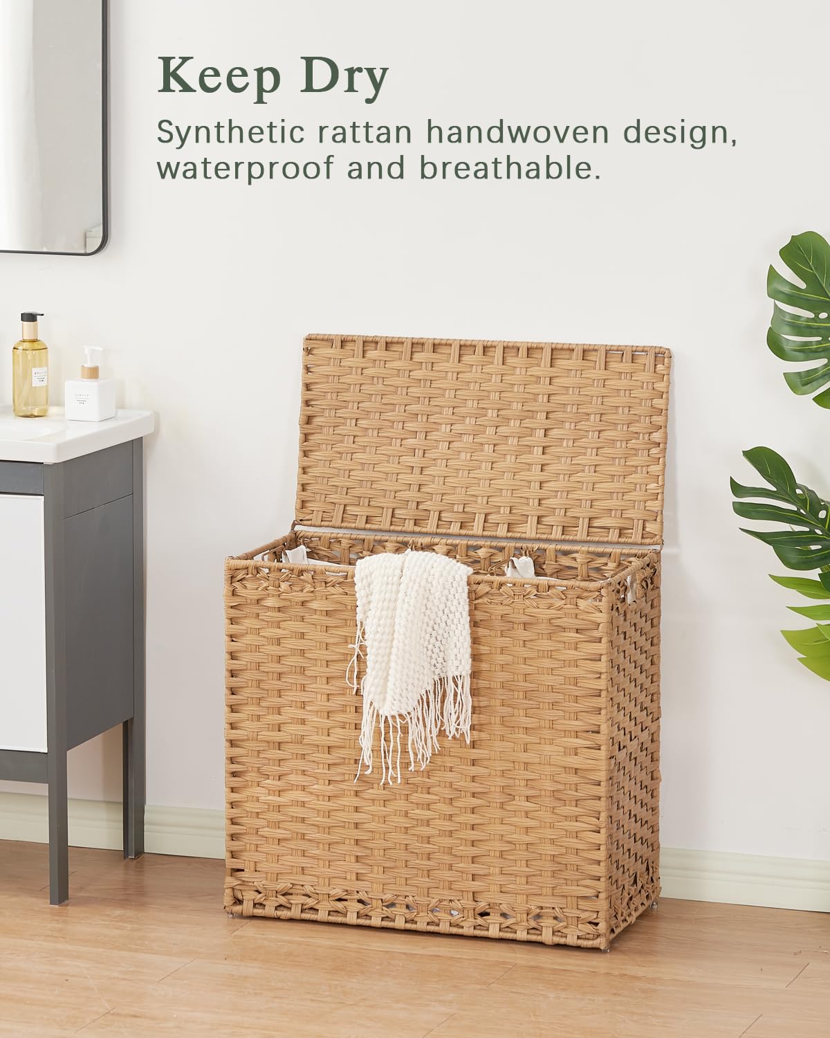 SETVSON wicker rattan hamper highlights handwoven texture and durability.