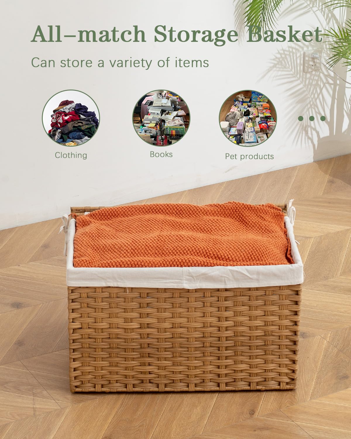 SETVSON wicker basket with two lids, fits modern home decor.