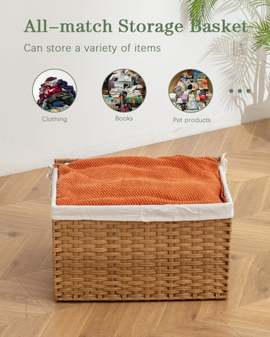 SETVSON wicker basket with two lids, fits modern home decor.