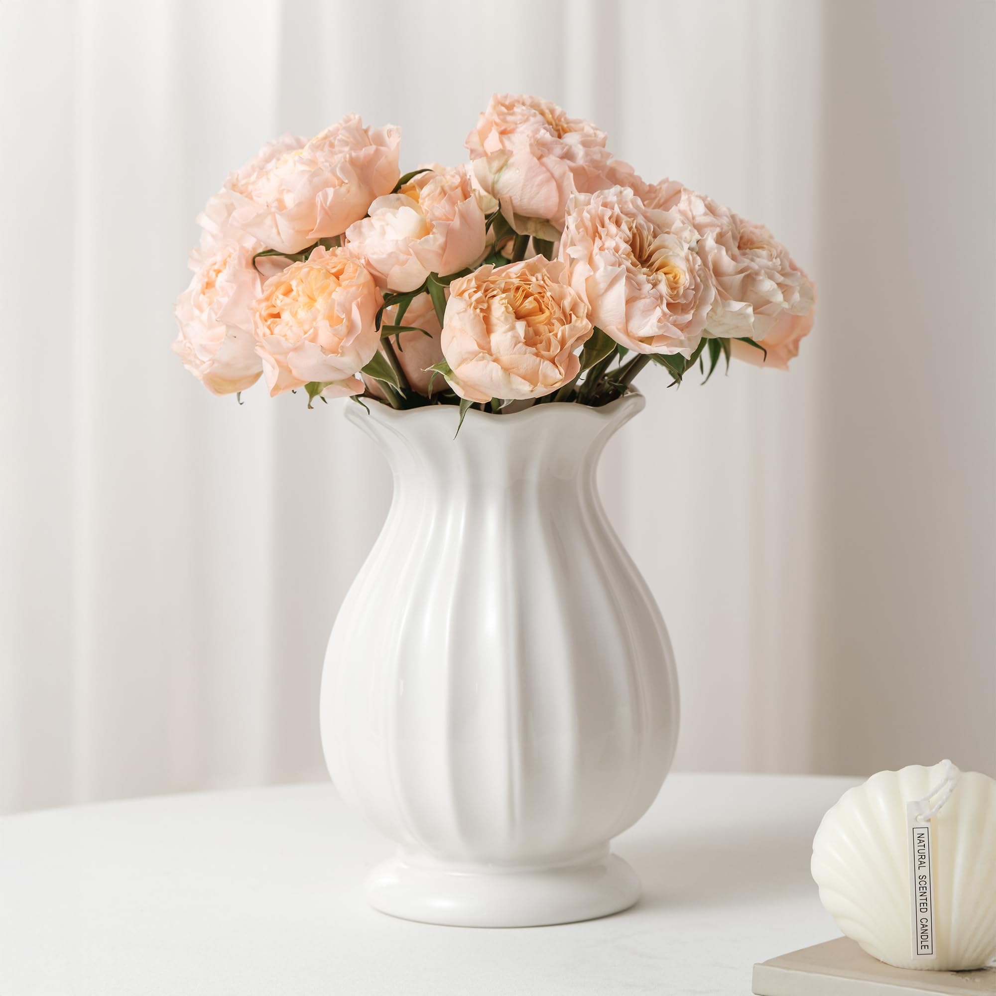 SEUYUCL white ceramic vase front view for modern farmhouse decor