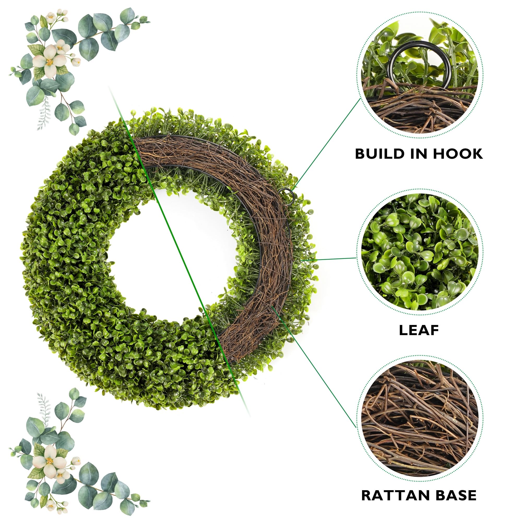 SEVENLOVE Boxwood wreath showing easy front-door display for curb appeal