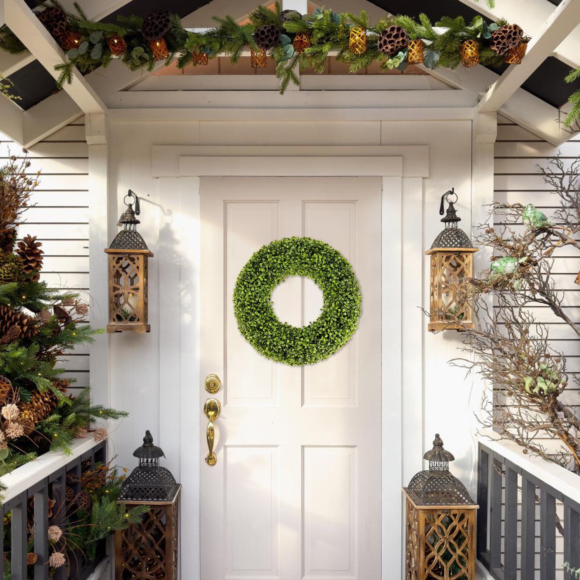 SEVENLOVE Boxwood wreath appears full and lush for welcoming entryways