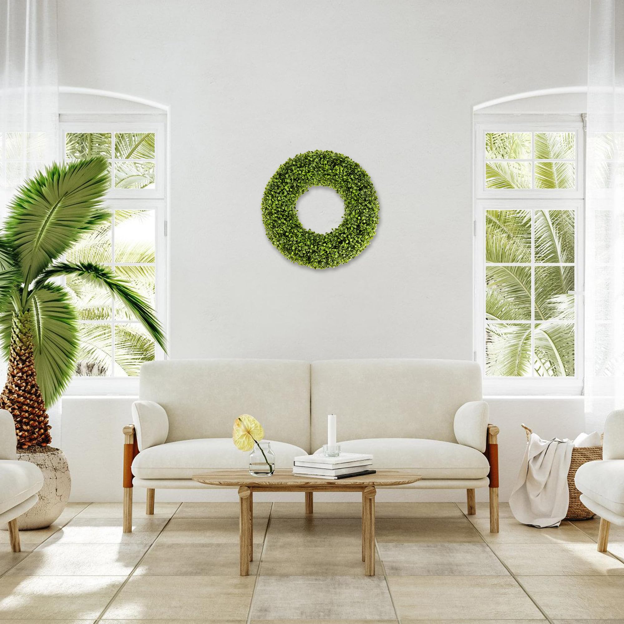SEVENLOVE Boxwood wreath with durable backing for weather-ready indoor-outdoor use