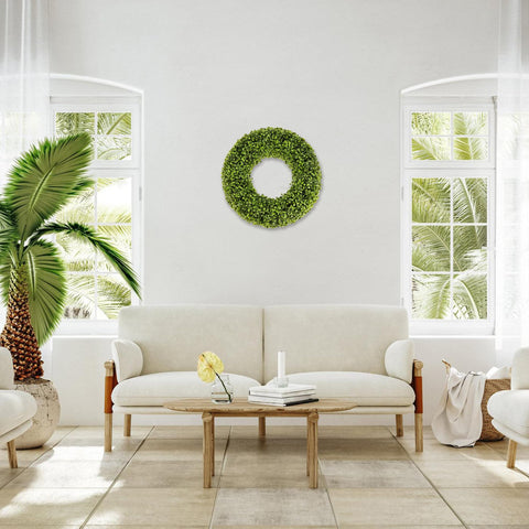 SEVENLOVE Boxwood wreath with durable backing for weather-ready indoor-outdoor use