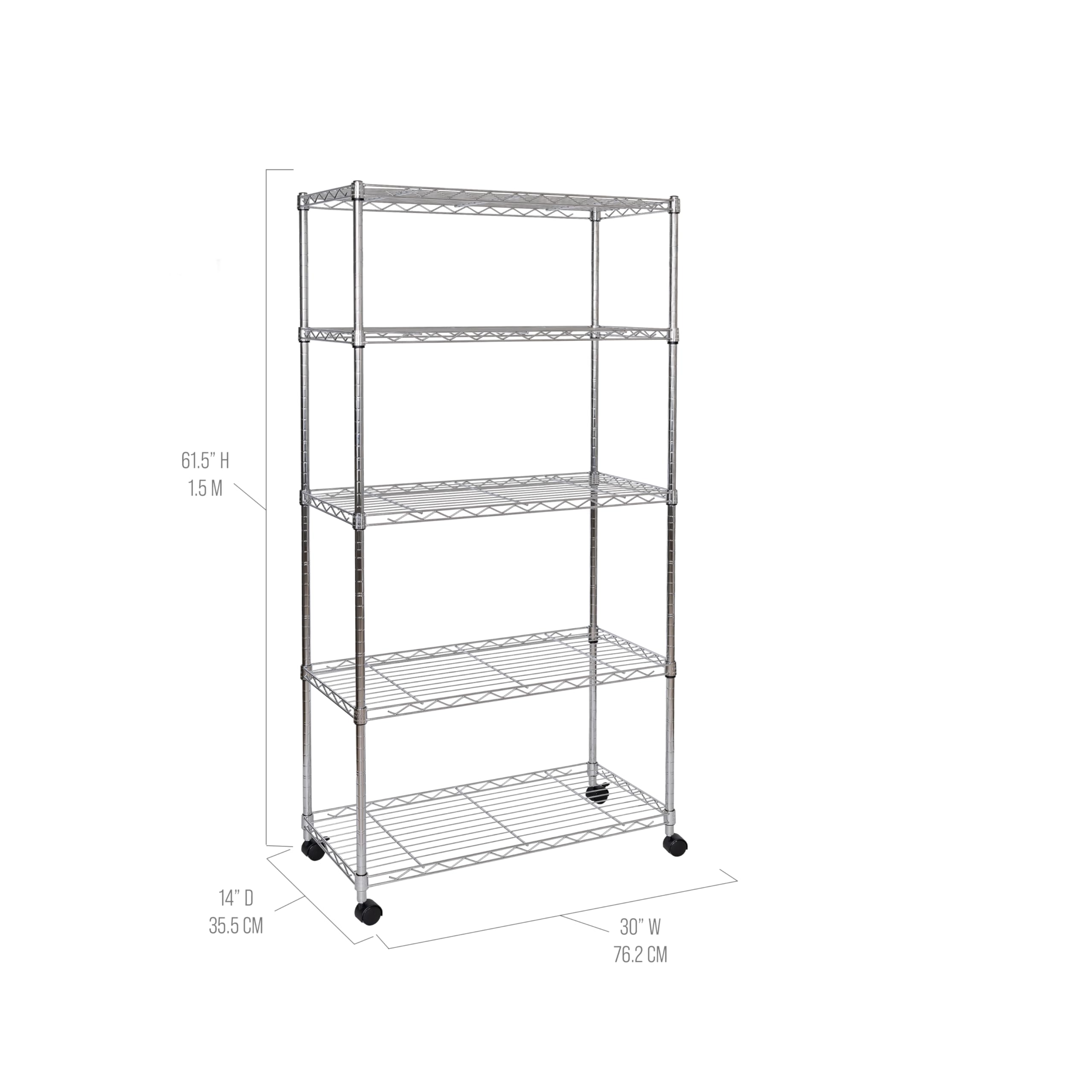 Close-up of adjustable shelves with 1-inch increments for customization.