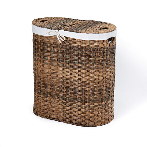 Seville Classics handwoven oval laundry hamper with artisan weave for organized laundry sorting.
