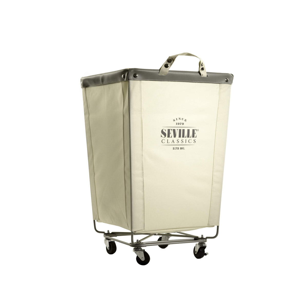 Seville Classics laundry cart front view, sturdy steel frame supports heavy loads.