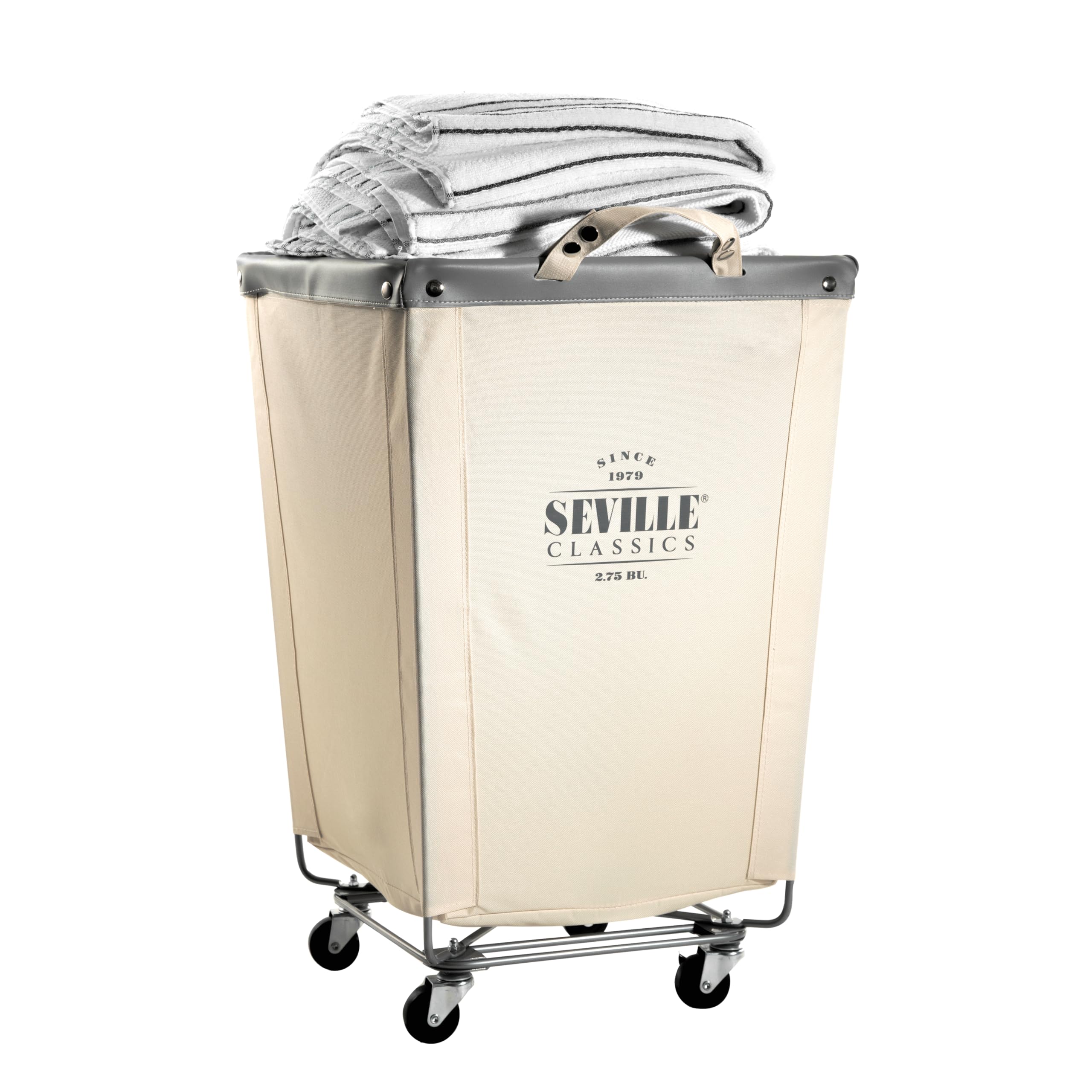 Seville Classics laundry cart with wheels, two locks keep it stable.
