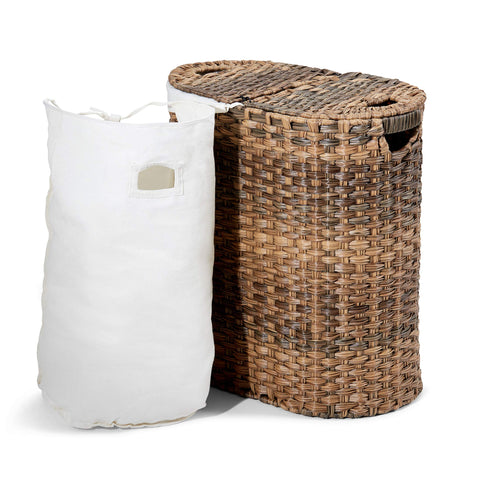 Seville Classics mocha brown finish blends with home decor while organizing laundry.