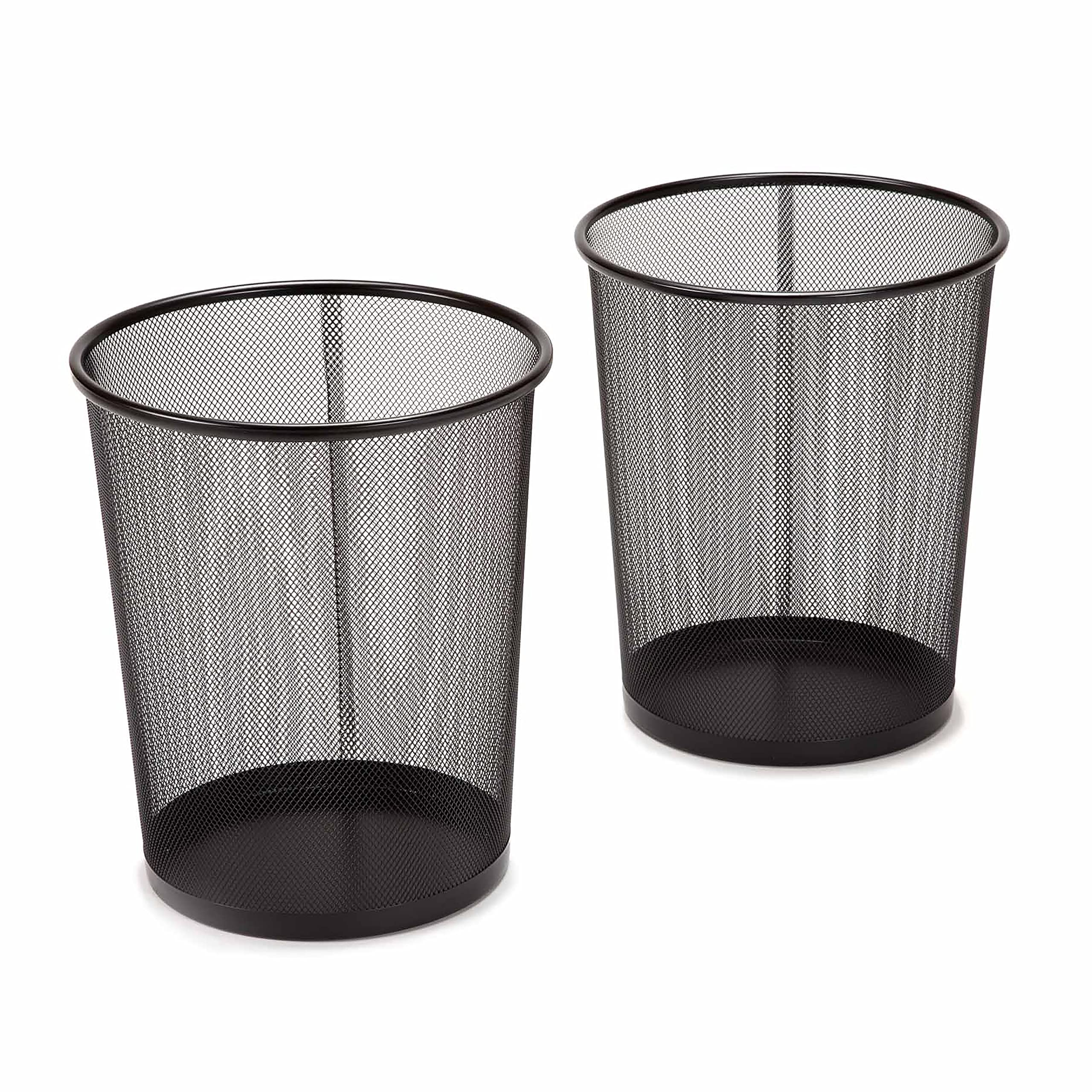 Seville Classics round mesh wastebasket with 12-inch opening for easy trash access.