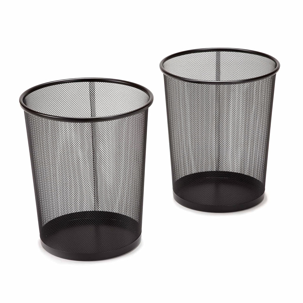 Seville Classics round mesh wastebasket with 12-inch opening for easy trash access.