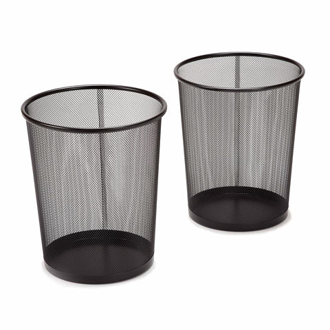 Seville Classics round mesh wastebasket with 12-inch opening for easy trash access.