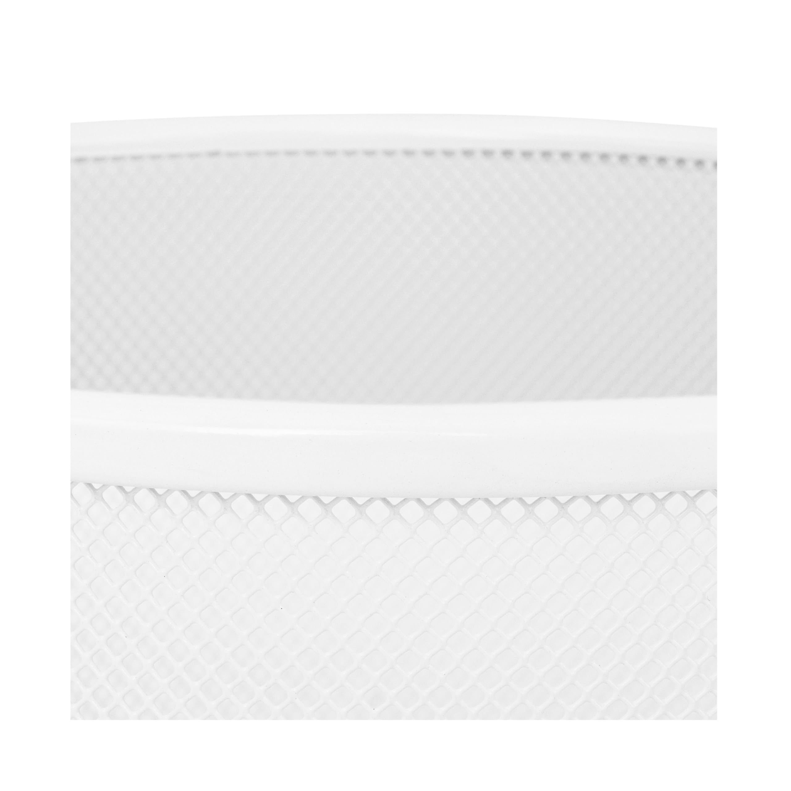 Seville Classics round mesh wastebasket reinforced rim base closeup highlighting durability.