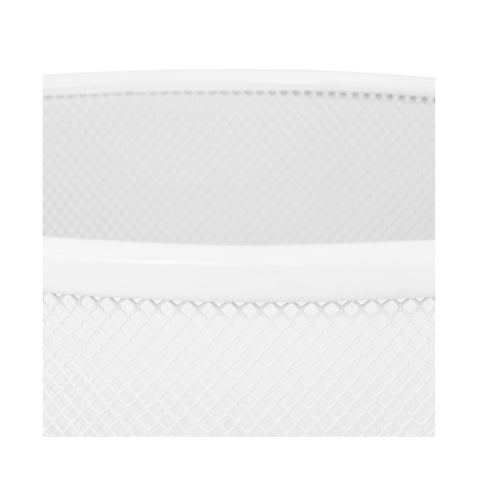 Seville Classics round mesh wastebasket reinforced rim base closeup highlighting durability.