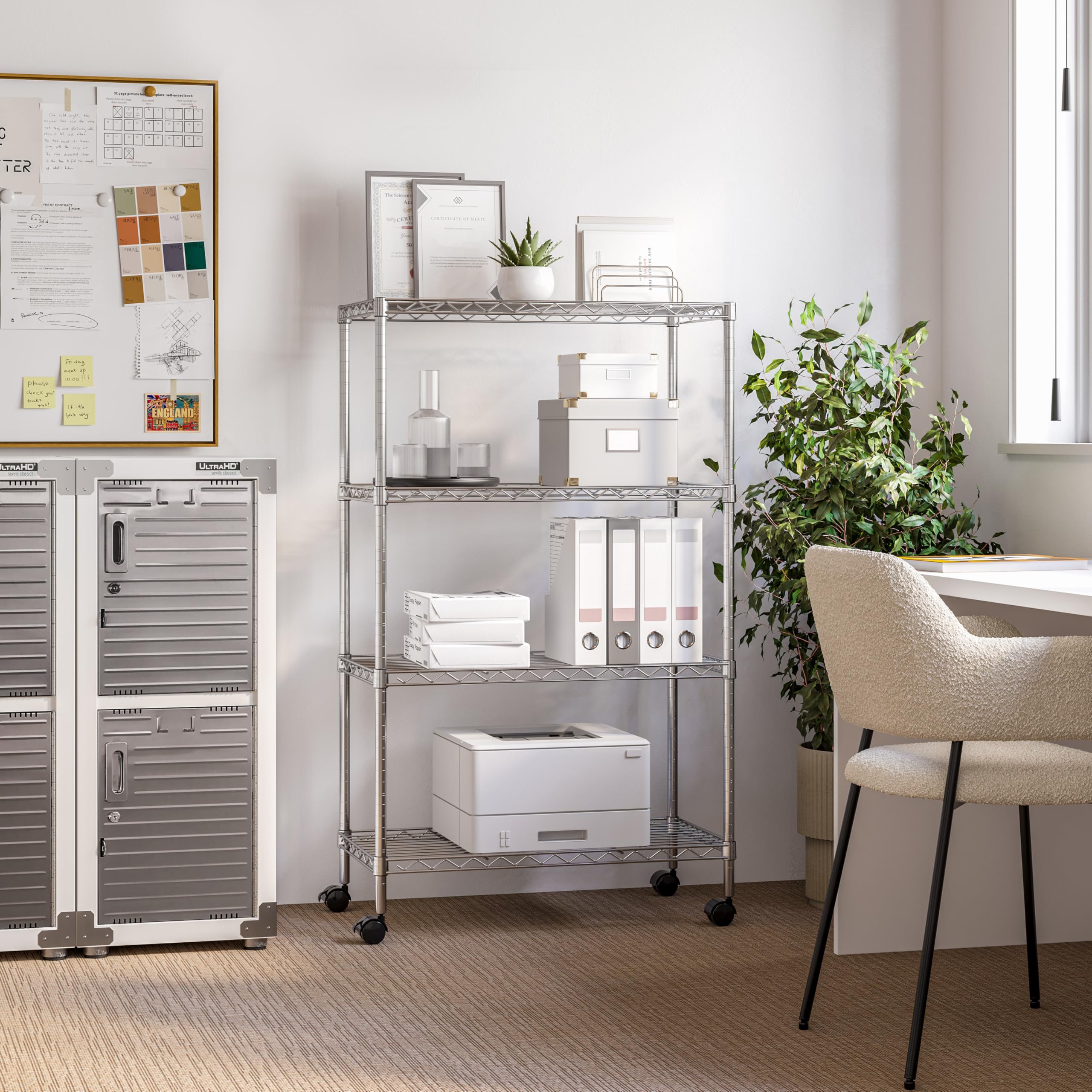 Seville Classics shelving side view shows chrome plating and durability.