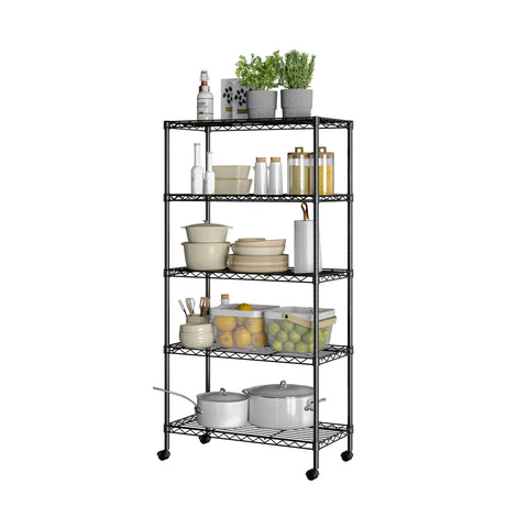 Seville Classics solid steel wire shelving front view shows sturdy 5-tier storage